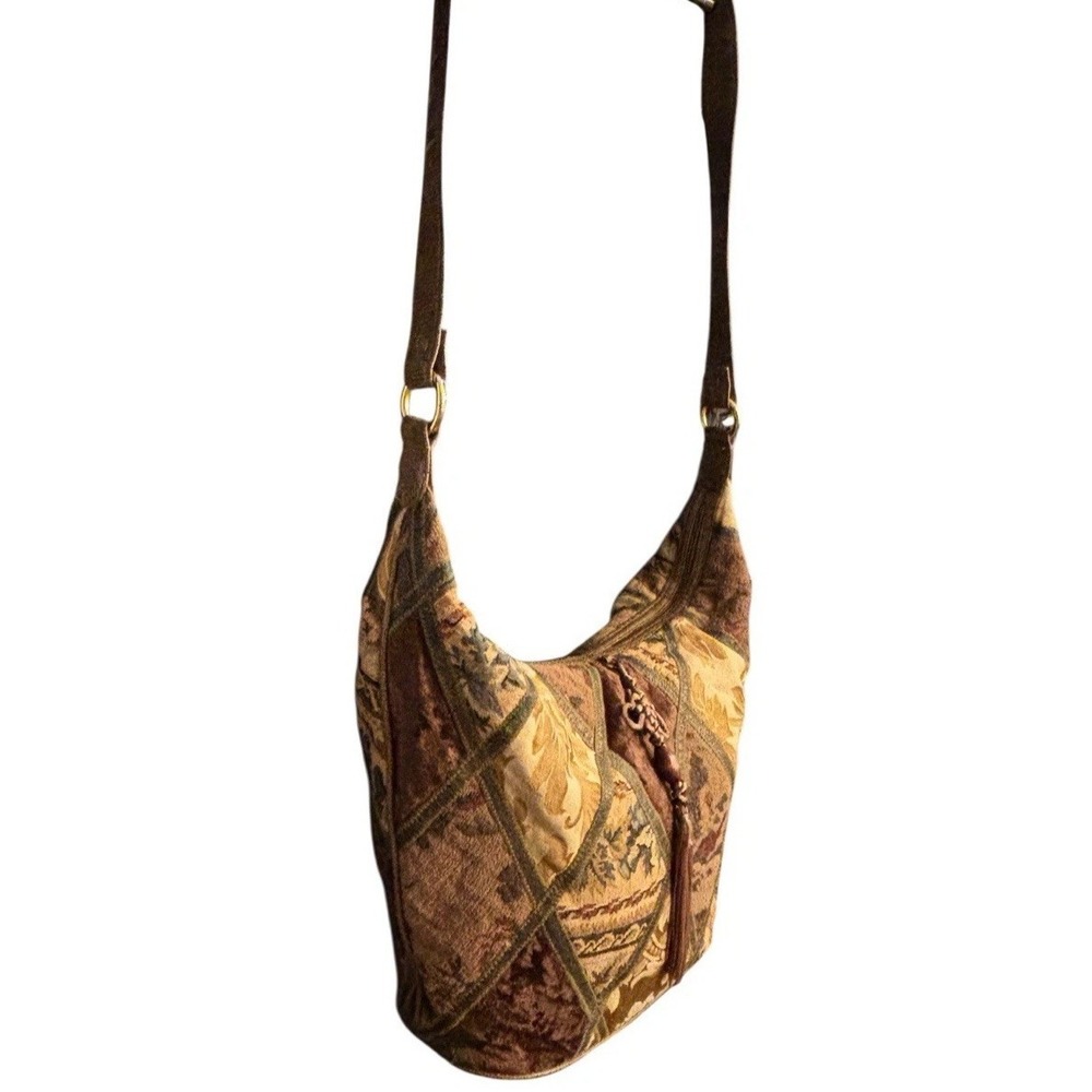 Vintage Boho Patchwork Tapestry Hobo Shoulder Bag Earth Tones Y2K Handmade Large - Picture 7 of 16